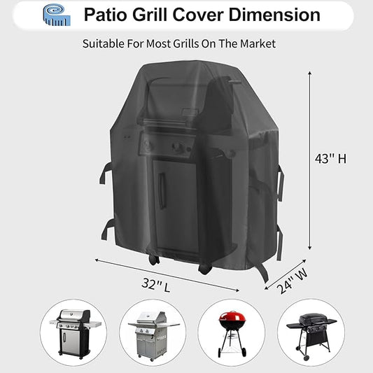 OutdoorLines Waterproof Heavy Duty BBQ Grill Cover - Universal Barbecue Grill Covers UV Resistant Barbeque Gas Grill Cover for Outdoor Outside Grill, 32L x 24W x 43H Inch, Black