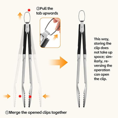 Extra Long BBQ Tongs 17 Inch, Heavy Duty Stainless Steel Grill Tongs with Silicone Grip & Locking Closure Cooking Tongs for Outdoor Grilling Kitchen Hot Grilled Food Dishwasher Safe