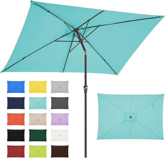 JEAREY 6.5x10 ft Rectangular Patio Umbrellas Outdoor Market Umbrella with Push Button Tilt and Crank, T-Blue
