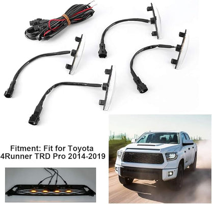 4Pcs Grille Lamp Front Mesh LED Lights for TRD Pro 2014-2019 Black Shell Yellow Light - Durable Waterproof ABS, Bright Safety Lighting, Easy Install for Off - Road (White Case)