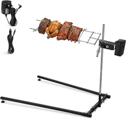onlyfire Spit Rotisserie Kit with Stand, Open Flame Camping Grill for Outdoors, Cooking Over Any Grill or Fire - Include Motor, Power Adapter and USB Cable