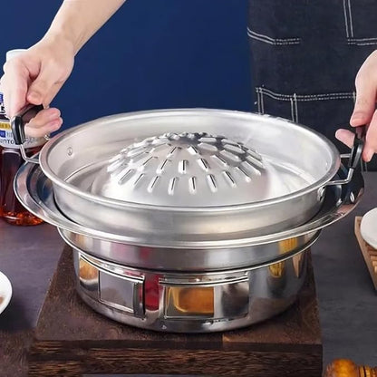 Thai Korean Bbq Smoke Multifunctional Aluminum Barbecue Grill Hot Pot For Family Gathering Outdoor Picnics Small (Large 16.8x6.9cm/6.61x2.71in)