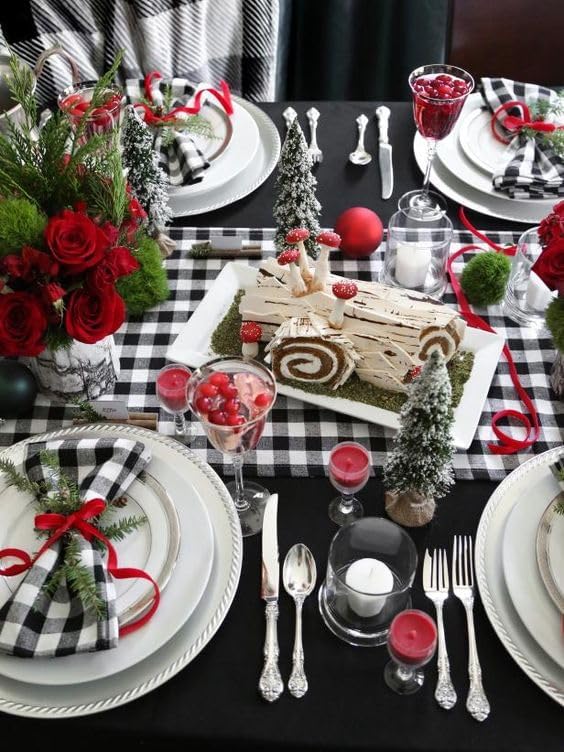 Plaid Table Runner for Christmas Decorations 2Packs 13x108Inch Black White Table Runner Buffalo Plaid Table Runners for Halloween Holiday Decor Xmas Checked Table Runners