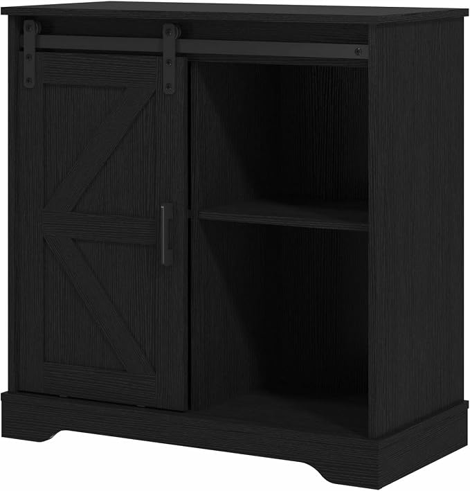 Panana Sliding Barn Door Buffet Sideboard Storage Cabinet Coffee Bar Kitchen Farmhouse Style (Black)
