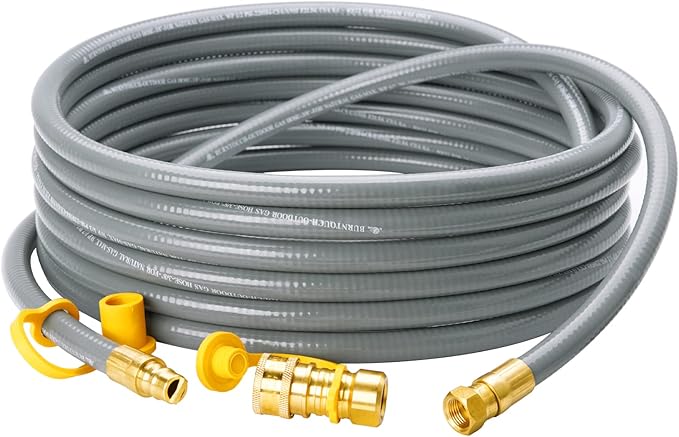 CALPOSE 25 Feet 3/8 inch ID Natural Gas Grill Hose with Quick Connect Fittings, Natural Gas Line for Grill, Pizza Oven, Heater and More Low Pressure Appliance