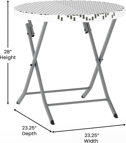 Flash Furniture Rouen Commercial Grade Folding Bistro Set, Indoor/Outdoor PE Rattan Table Top, Back and Seat, Charcoal Steel Frames, 3 Piece Set, Gray/White