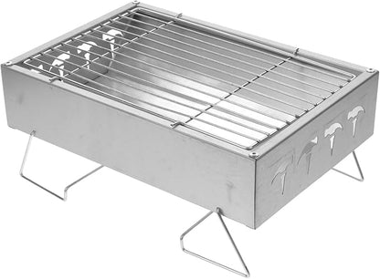 Portable Stainless Steel Charcoal Grill Outdoor Bbq Rack Foldable Camping Barbecue Stove 36x26.5x17.5cm Practical Picnic Cooking Accessory