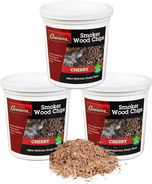 Camerons All Natural Extra Fine Cherry BBQ Wood Chips (3 Pints, 0.473L ea)- Kiln Dried Wood Sawdust Shavings for Cocktail Smoking Guns, Stovetop Smokers, Smoke Boxes- Value Pack Barbecue Grilling Gift