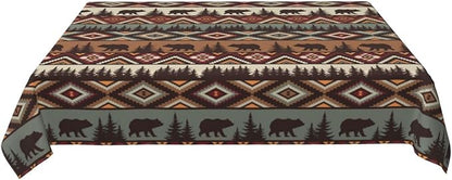 Vintage Rustic Tablecloth 54"x72" Outdoor Indoor Washable Waterproof Bear Mountain Table Cloth for Parties Picnic Bbqs Kitchen Dining Room Decor, Rectangle Table Covers