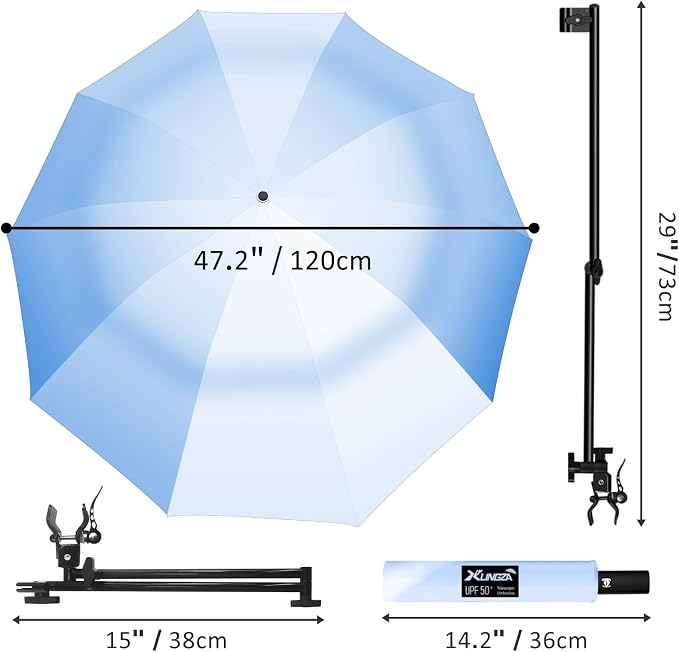 XLINGZA UPF 50+ Beach Umbrella with Adjustable Universal Clamp