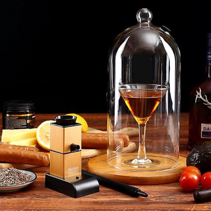 Whiskey Smoking Kit, Portable Cocktail Smoking Kit. Smoke Infuser with 4 Flavors Wood Chips & Cleaning Brush Suitable for Meat, Fish, Bar, Parties BBQ，Smoker Gold