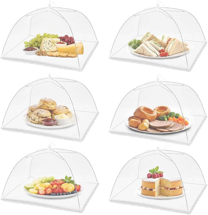 (6 Pack) Pop-Up Outside Picnic Mesh Food Covers Tent Umbrella for Outdoors and Camping Food Net Cover Keep Out Flies Mosquitoes Ideal for Parties BBQ, Reusable and Collapsible 17 x 17inches