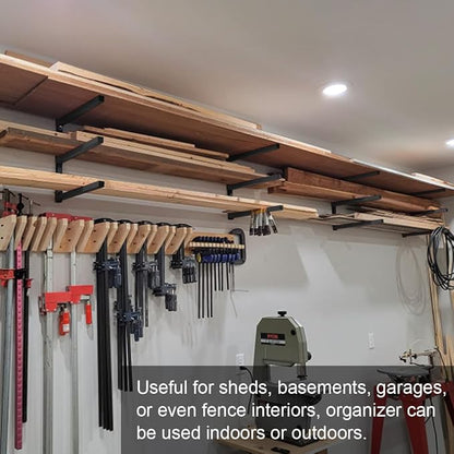 Lumber Storage Metal Rack, 3-Level Wall-Mounted Organizer and Wood Rack, Indoor & Outdoor Storage Solution for Workshop or Garage - 1 Pack