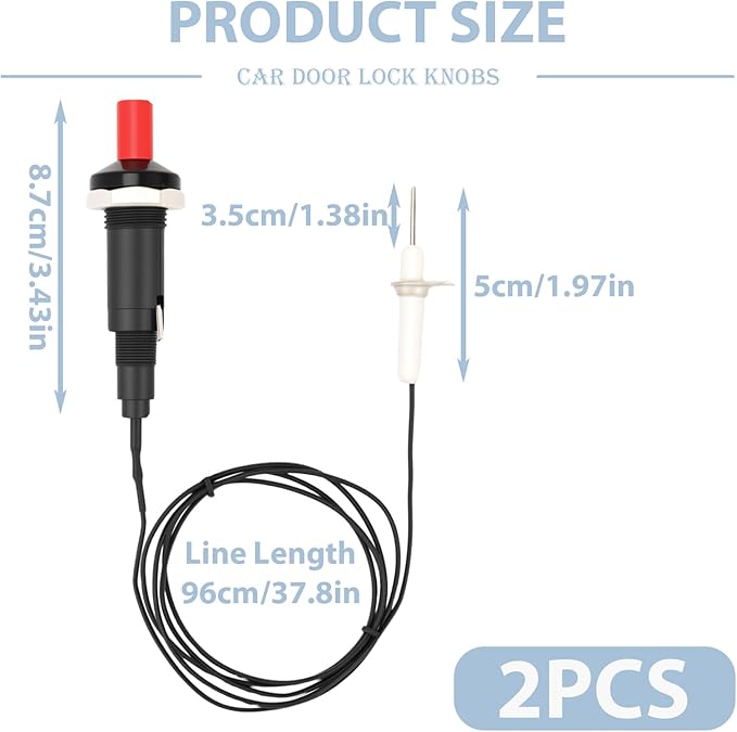 2 Pairs Piezo Grill Igniter Replacement Spark Ignition Kit BBQ Electrode Metal Threaded Ceramic Push Button for Gas Grill Range Heater Stove Fireplace Oven