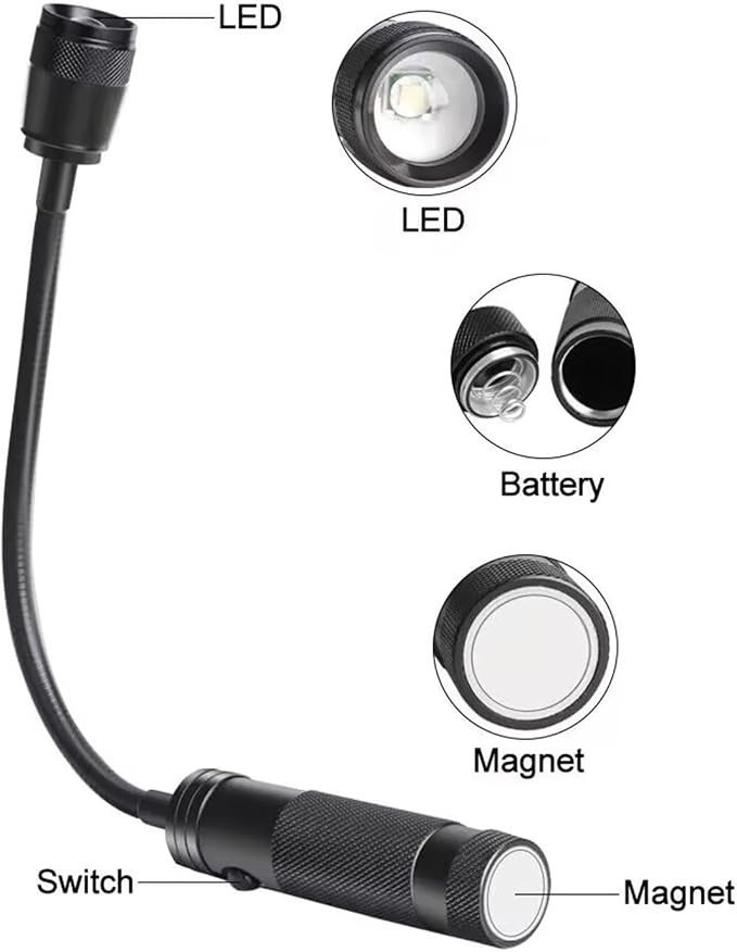 Portable Battery Power LED Work Light for Camping Hiking and Barbecue Feature Strong Base and Flexible Neck Car Light