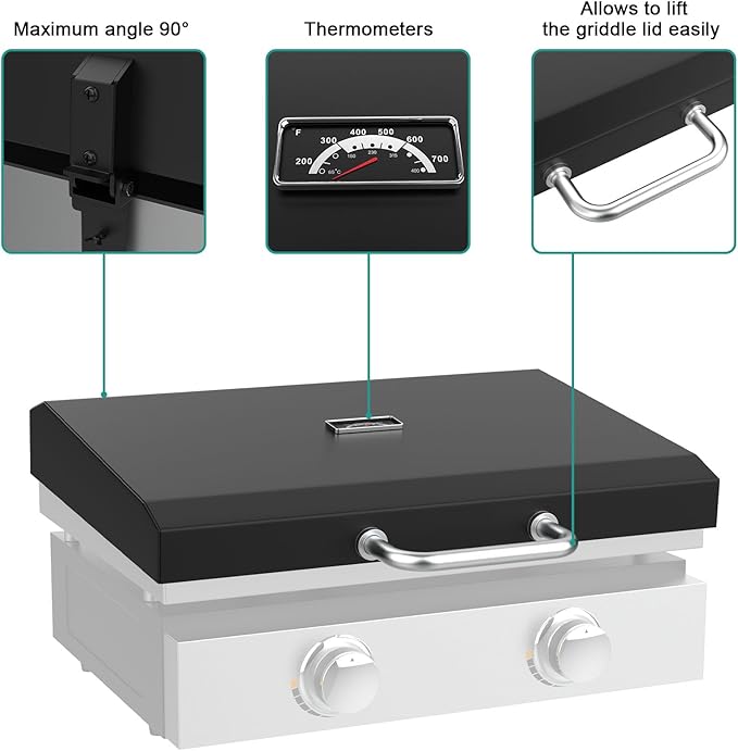 Upgraded Griddle Hinged Lid for 22" Blackstone 1666 1813 1833 1842 2144 1891 2203 2304 2271 1935 and More, Hard Cover Hood with Thermometer for Blackstone 22 Inch Griddle Accessories
