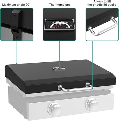 Upgraded Griddle Hinged Lid for 22" Blackstone 1666 1813 1833 1842 2144 1891 2203 2304 2271 1935 and More, Hard Cover Hood with Thermometer for Blackstone 22 Inch Griddle Accessories