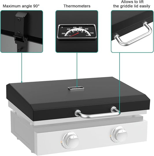 Upgraded Griddle Hinged Lid for 22" Blackstone 1666 1813 1833 1842 2144 1891 2203 2304 2271 1935 and More, Hard Cover Hood with Thermometer for Blackstone 22 Inch Griddle Accessories
