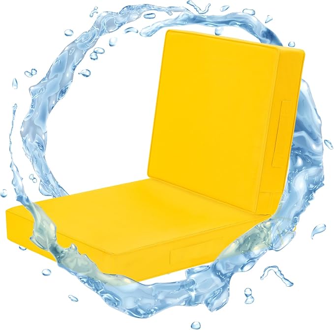 Wellsin Outdoor Deep Seat Patio Cushions, 22 x 22 Waterproof & 3-Year Fade Resistant Outdoor Cushions with Removable Covers,Ties and Handle for Chair, Sofa, Couch, Yellow