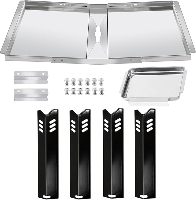 Grill Replacement Parts for Dyna Glo DGF493BNP, DGB494SPB, 24"-30" Adjustable Drip Pan Grease Tray and Heat Plate Shields for Backyard Grill BY13-101-001-12, BY14-101-001-02, Dyna-glo Grill Parts