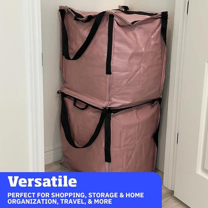 DURASACK 22-Gallon Zipper Top Heavy Duty Storage Tote Bags, 4-Pack, Mauve | Rugged Woven Polypropylene Moving Bag, Reusable Self-Standing Design, Holds up to 500 Pounds