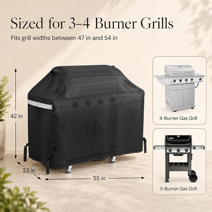 GRISUN Waterproof Grill Cover 55 Inch for Outdoor Grill | Fits Weber, Char-Broil, Nexgrill, Monument, Dyna-Glo and More, Heavy-Duty 600D Anti-Fade BBQ Gas Grill Cover