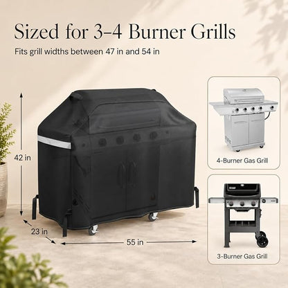 GRISUN Waterproof Grill Cover 55 Inch for Outdoor Grill | Fits Weber, Char-Broil, Nexgrill, Monument, Dyna-Glo and More, Heavy-Duty 600D Anti-Fade BBQ Gas Grill Cover