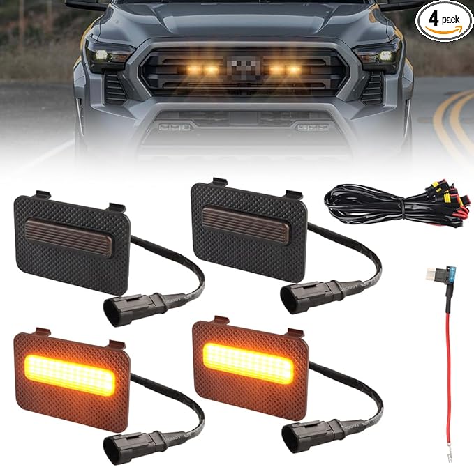 4 PCS Full LED Front Grille Lights for Toyo-ta Tacoma 2024 2025 SR SR5 Cab Pickup, Amber LED Grille Clearance Light, OEM Grill Led Grilles Light for Tacoma Accessories