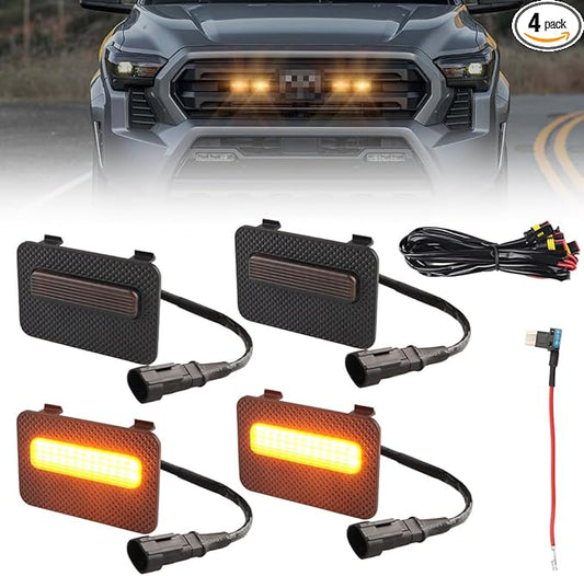 4 PCS Full LED Front Grille Lights for Toyo-ta Tacoma 2024 2025 SR SR5 Cab Pickup, Amber LED Grille Clearance Light, OEM Grill Led Grilles Light for Tacoma Accessories