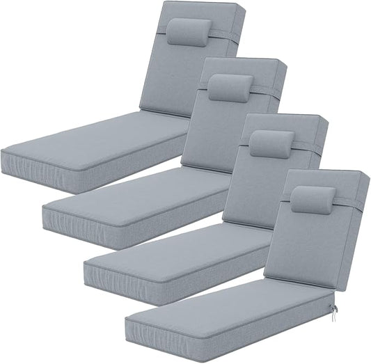 80 x 26 x 4 Inch Olefin Chaise Lounge Cushions, Lounge Chair Cushions with Headrest for Outdoor Furniture - Weather and Fade Resistant Patio Replacement Furniture Lounge Chair Cushion Set of 4
