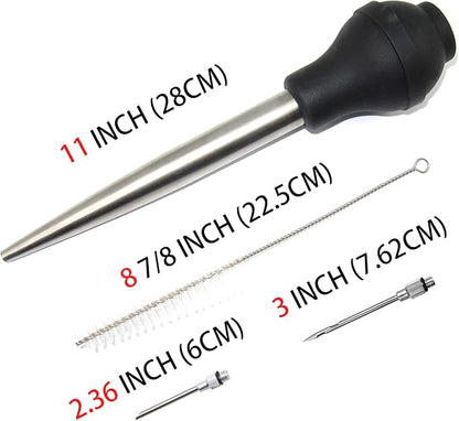 Best Utensils Stainless Steel Turkey Baster Commercial Grade Quality Silicone Bulb Including 2 Marinade Injector Needles And Brush For Easy Clean Up