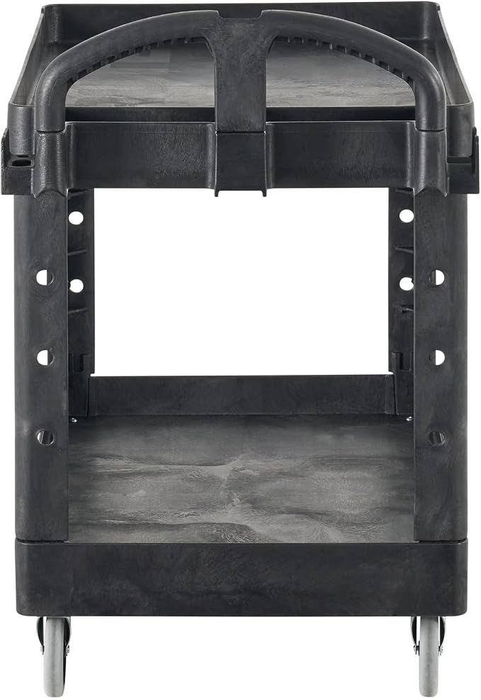 Rubbermaid Commercial Products 2-Shelf Utility/Service Cart, Medium, Black, Lipped Shelves, Ergonomic Handle, 500 Lbs Capacity, forfor Warehouse/Garage/Cleaning/Manufacturing
