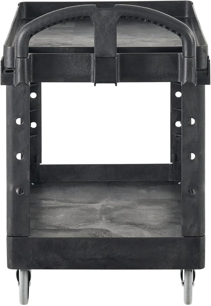 Rubbermaid Commercial Products 2-Shelf Utility/Service Cart, Medium, Black, Lipped Shelves, Ergonomic Handle, 500 Lbs Capacity, forfor Warehouse/Garage/Cleaning/Manufacturing