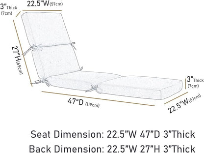 3" Solid Outdoor Lounge Chair Cushion, 74 x 22.5 inch Weather Resistant Chaise Lounge Cushion with 6 Ties for Patio Pool Furniture