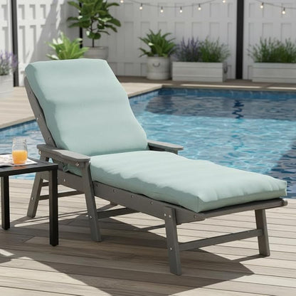 Modern Outdoor Chaise Lounge Cushion with Ties – Durable Polyester Fabric, Channel-Filled Polyfiber Insert, Removable Zippered Cover, Seaglass