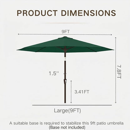 Kingdura 9FT Outdoor Patio Umbrella, Round Market Table Umbrella with Push‑Button Tilt and Crank Lift, 8 Sturdy Metal Ribs, UV50+ Protection Canopy for Backyard, Lawn, Deck, Poolside, Garden (Dark green)