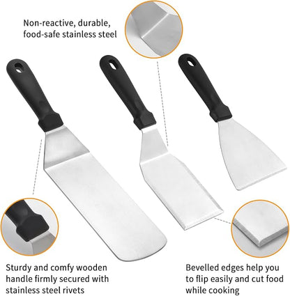 Stainless Steel Griddle Accessories Kit, Amafox 5-Piece Grill Spatula Set with Full Tang Handle- Flat BBQ Grill Griddle Accessories- Spatula Pancake Flipper Hamburger Turner