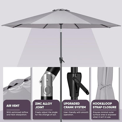 Tempera Patio Market Outdoor Table Umbrella with Push Button Tilt and Crank, Large Sun Umbrella with Sturdy Pole & Fade Resistant Canopy, Easy to Set