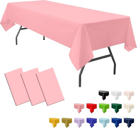 3-Pack Premium Plastic Pink Tablecloth Disposable 54 x 108 Inches Rectangle Table Cover Party PEVA Table Cloths for Parties Birthday Wedding Bridal Shower Events Fits up to 8 ft Tables