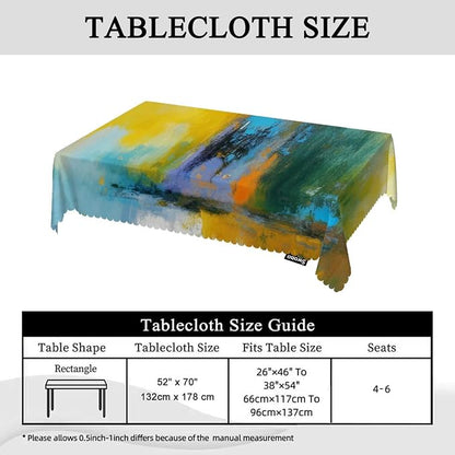 Swono Abstract Painting Table Cloth Sun Ball Yellow Turquoise Rectangle Tablecloth Picnic Table Cover BBQ Table Cloths Polyester for Kitchen Parties Patio and Camping 50x72 Inch