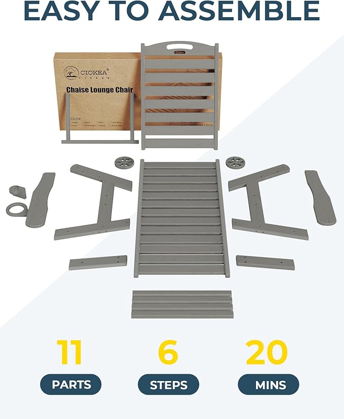 Ciokea Outdoor Lounge Chair Set of 4, All Weather Patio Chaise Lounge Chairs for Outside, HDPE Chair with Rolling Wheels & Cup Holder, 5 Position, Deck, Pool, Grey