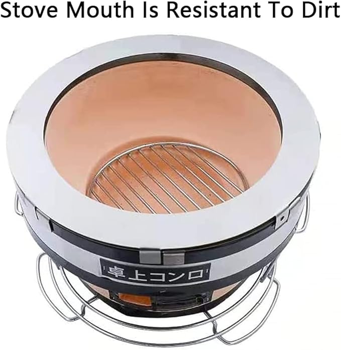 Round Table Top Charcoal Grill, Japanese Ceramic Clay BBQ Grill, Portable Barbecue Stove, Indoor Outdoor Charcoal Cooker,Charcoal Grill