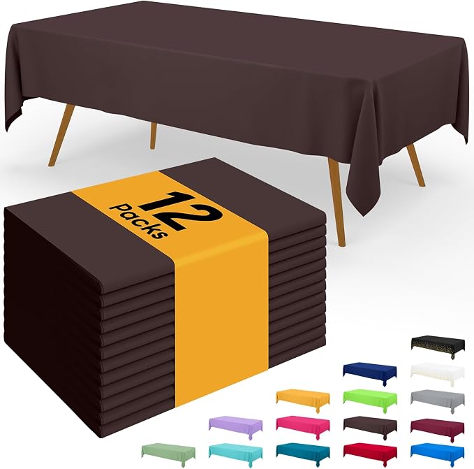 Smiry Disposable Table Cloth - 12 Pack, 54 x 108 Inch Waterproof Rectangle Tablecloths for Parties, Decorative Plastic Table Cover, Leakproof & Sturdy, Coffee
