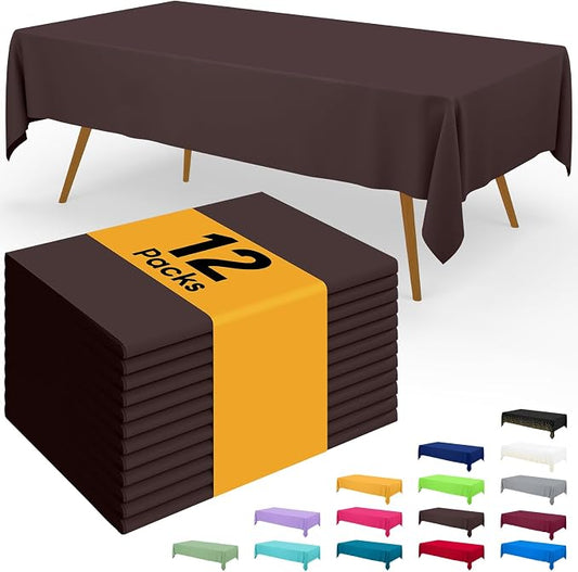 Smiry Disposable Table Cloth - 12 Pack, 54 x 108 Inch Waterproof Rectangle Tablecloths for Parties, Decorative Plastic Table Cover, Leakproof & Sturdy, Coffee