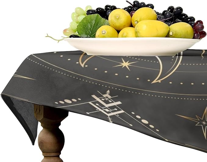 Vintage Sun Tablecloth Boho Celestial Star Magical Galaxy Space Moon Phases Table Cloth Water Resistant Wipeable Table Cover for Farmhouse Picnic Party Holiday Kitchen Dinner Table 55"x55"