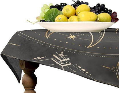 Vintage Sun Tablecloth Boho Celestial Star Magical Galaxy Space Moon Phases Table Cloth Water Resistant Wipeable Table Cover for Farmhouse Picnic Party Holiday Kitchen Dinner Table 55"x55"