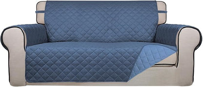 PureFit Reversible Quilted Couch Covers for Dogs Loveseat Sofa Cover 54" | Dark Blue/Light Blue, Water Resistant Couch Protector, Washable Pet Couch Cover with Non Slip and Elastic Straps For Kids