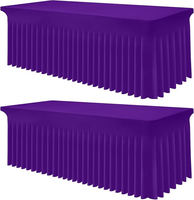 Smiry 2 Pack Spandex Elastic Fitted Table Cloth Skirt for 6FT Table | Stretch Washable Table Cloth, Banquet Table Cover for Wedding, Party, Indoor & Trade Shows, (Purple, 72Lx30Wx30H)