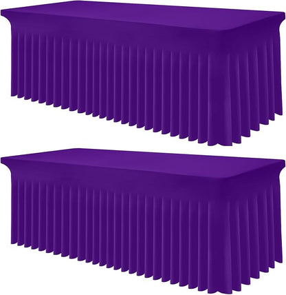 Smiry 2 Pack Spandex Elastic Fitted Table Cloth Skirt for 6FT Table | Stretch Washable Table Cloth, Banquet Table Cover for Wedding, Party, Indoor & Trade Shows, (Purple, 72Lx30Wx30H)