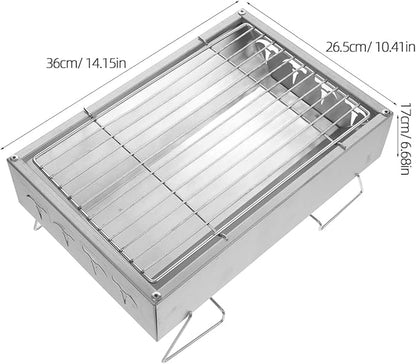 BESPORTBLE Portable Stainless Steel Folding Barbecue Grill 36x26.5x17.5cm Detachable Camping Charcoal Bbq Rack for Outdoor Backyard Cooking